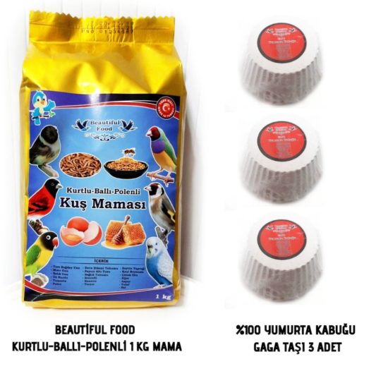 Beautiful Food Kurtlu Kuş Maması 1 Kg ve 3 Adet Gaga Taşı