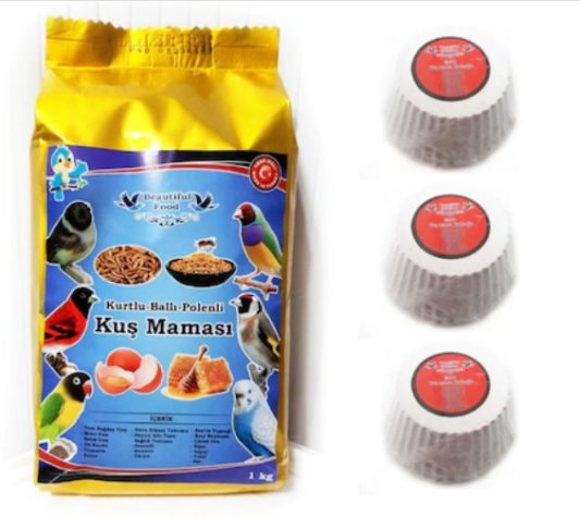 Beautiful Food Kurtlu Kuş Maması 1 Kg ve 3 Adet Gaga Taşı - Görsel 2