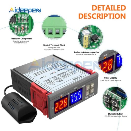 STC-3028 dijital sıcaklık nem ölçer 110-220V 10A termostat çift ekran termometre - Görsel 3