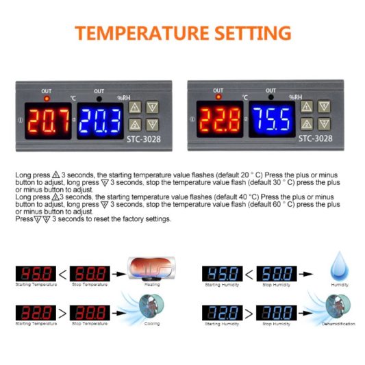 STC-3028 dijital sıcaklık nem ölçer 110-220V 10A termostat çift ekran termometre - Görsel 8