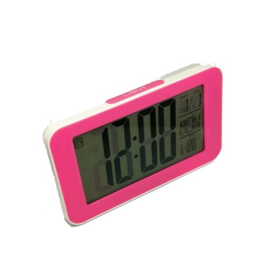 Ses, Işık Sensörlü Dijital LCD Ekranlı Masa Saati KD-1828 - Pembe