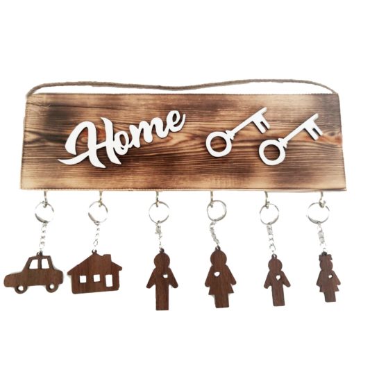 Ahşap HOME Yazılı Duvar Tablo Fincanlık & Anahtarlık - BEYAZ Dekoratif  Yazıları