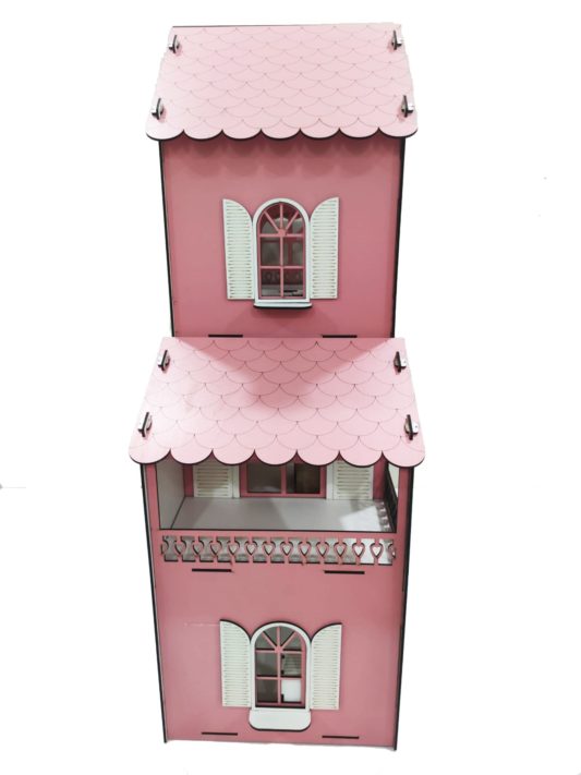 IŞIKLI, DEMONTE Ahşap Büyük Boy Kapılı Mobilyalı Prenses Oyun Evi Maket Ev Barbie Tarzı - PEMBE - Görsel 7