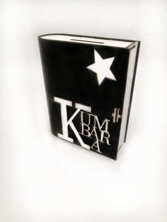 Anahtarlı Ahşap Kitap Kumbara Siyah Renk 3mm Mdf Kabartmalı Yazılı