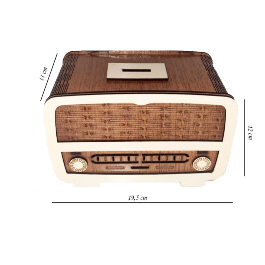 Ahşap Radyo Kumbara 3mm Mdf Radio Görünümlü Lazer Kesim - Görsel 2