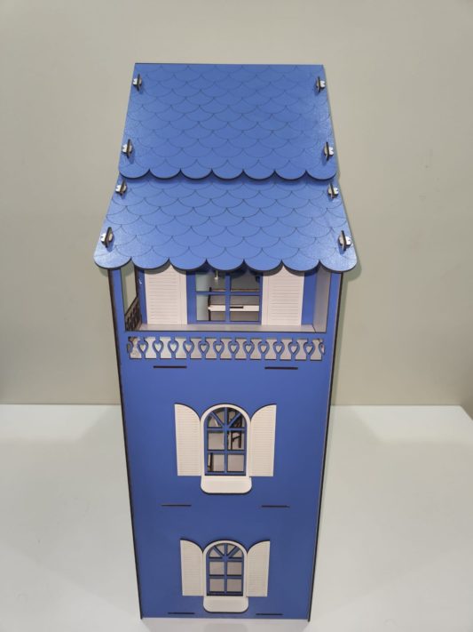IŞIKLI, DEMONTE Ahşap Büyük Boy Kapılı Mobilyalı Prenses Oyun Evi Maket Ev Barbie Tarzı - MAVİ - Görsel 4