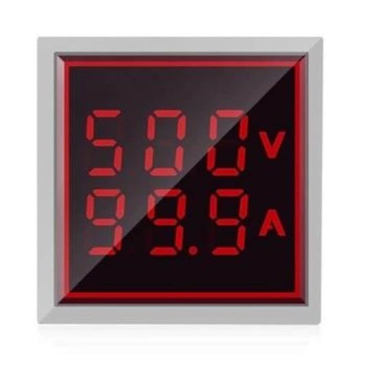 22mm Dijital Voltmetre-Ampermetre Kare AC 60-500V 0-100A KIRMIZI - Görsel 2