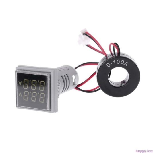 22mm Dijital Voltmetre-Ampermetre Kare AC 60-500V 0-100A KIRMIZI
