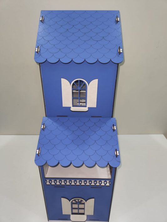 IŞIKLI, DEMONTE Ahşap Büyük Boy Kapılı Mobilyalı Prenses Oyun Evi Maket Ev Barbie Tarzı - MAVİ - Görsel 6