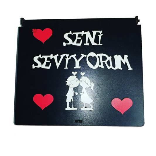 Ahşap Dekoratif Seni Seviyorum Yazılı Kutu 3mm Mdf 20x17x9cm Sevgililer Günü Hediye Kutusu - Görsel 4