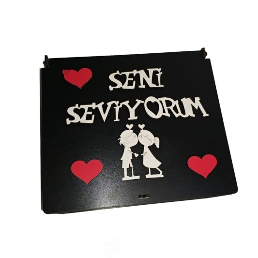 Ahşap Dekoratif Seni Seviyorum Yazılı Kutu 3mm Mdf 20x17x9cm Sevgililer Günü Hediye Kutusu - Görsel 2
