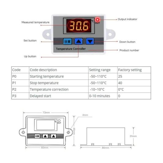 XH-W3002 Dijital Termostat Sıcaklık Kontrol Cihazı 220V 1500W, Kuluçka Termostat - Görsel 3