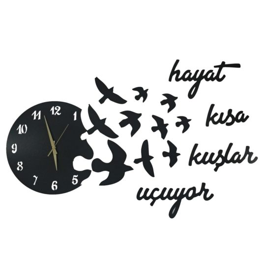 Hediye Ahşap Dekoratif Hayat Kısa Kuşlar Uçuyor Duvar Saati 43 cm, Temalı Saat