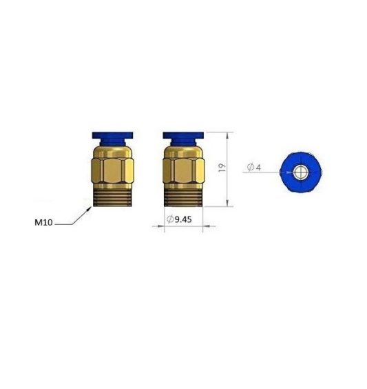 PC4-M10 Teflon Boru Tutucu Pnömatik Konnektör Rakor, 3D Yazıcı Filament - Görsel 2