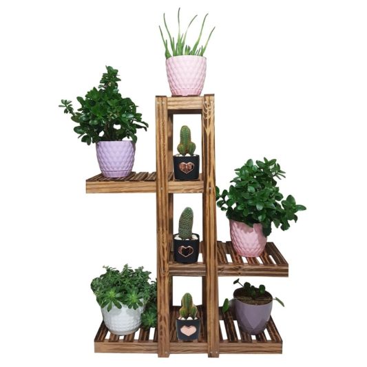8 Saksılık Dekoratif Doğal Ahşap Çiçeklik Bahçe-Balkon Saksı Stan