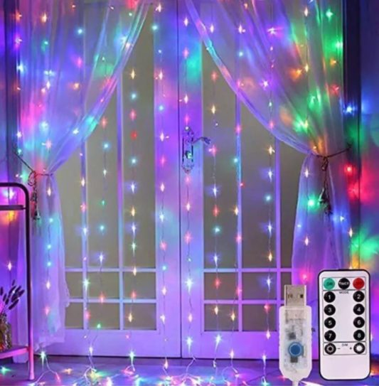 Kumandalı Perde Led 3x2,5 Metre RGB Karışık Renkli 10 Sıra Dekoratif Led