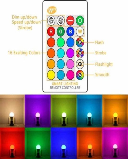 Uzaktan Kumandalı Rgb LED Gece Lambası Ampul 5W E27 Tasarruflu Dimmerli LED Lamba 16 Ton Işık - Görsel 5