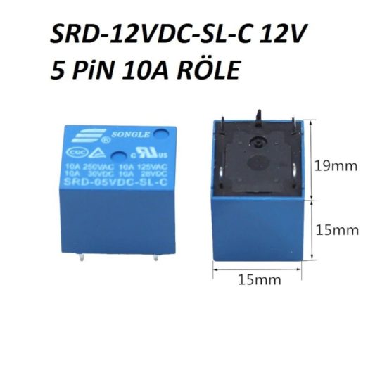 12V DC Röle 250v 10A 5 Pin SRD SL C SONGLE DC-SL-C Röle - Görsel 2