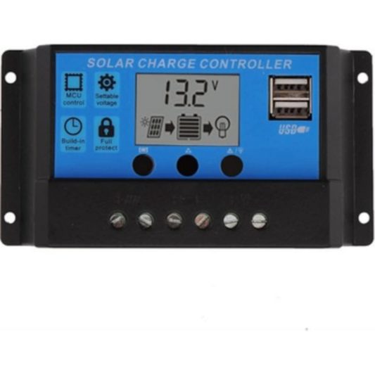 10A Solar Şarj Kontrol Cihazı Regülatörü Çift USB 12V-24V Güneş Paneli Şarj Regülatörü