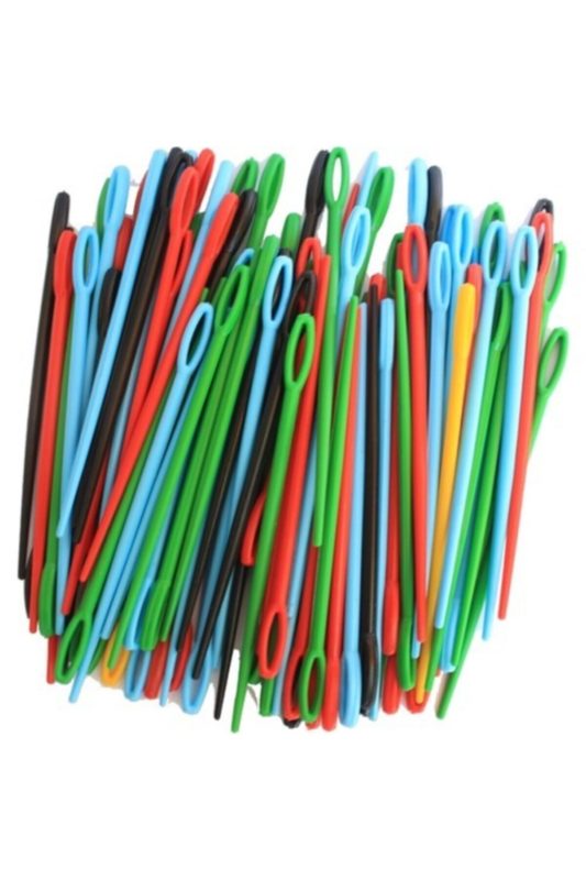 10 Adet - Plastik İğne 9 Cm Boyutlarında Karışık Plastik Yün iğnesi Eğitici Oyun İğnesi - Görsel 3