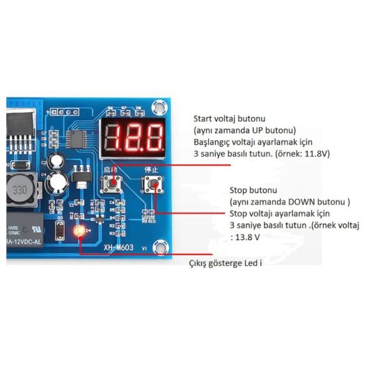 XH-M603 Şarj Kontrol Devresi 12-24V Akü Şarj Kontrol Modülü Güneş, Lityum Li-on Batarya - Görsel 3