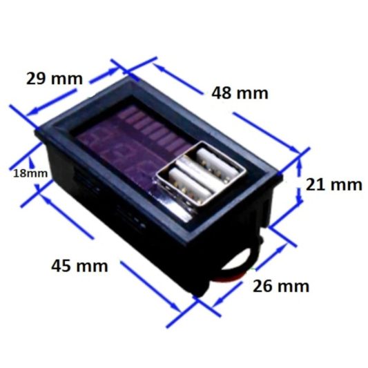5V 2A USB Çıkışlı, Voltmetreli Akü Kapasite Göstergesi 12V 3S Pil VQCH128 V2 Göstergeli - Görsel 4