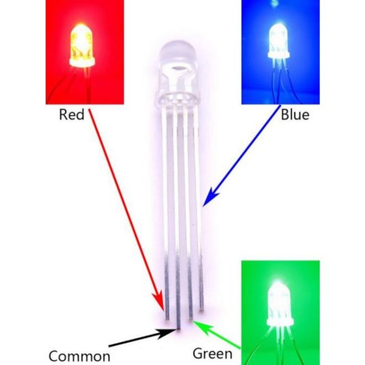 5 Adet - RGB Led 5mm Şeffaf Katot 4 Bacaklı Katod Arduino Raspberry - Görsel 2