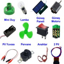 Okul Deney Seti - 8 Güneş Paneli, Duy, Anahtar, Pil, Motor, Krokodil Full Set