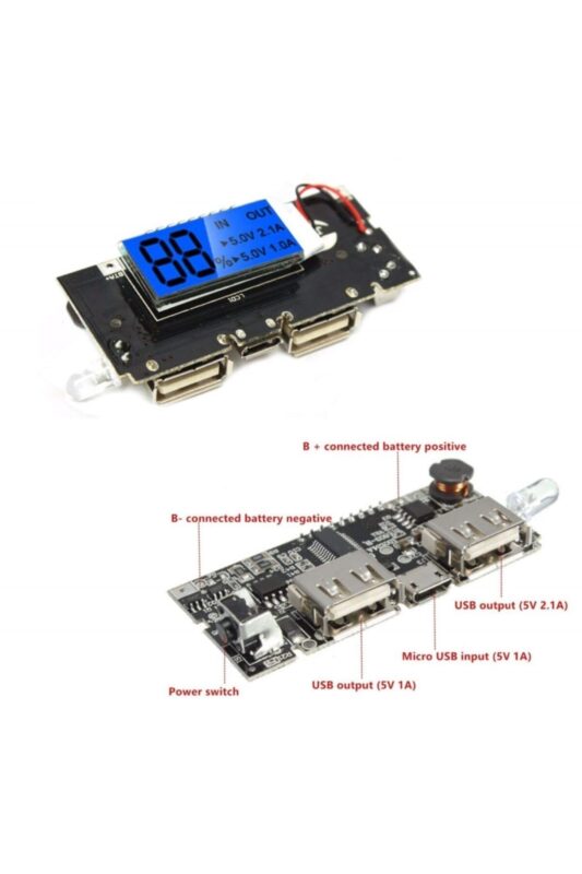 Çift Usb Çıkışlı Ekranlı Powerbank 18650 Pil Şarj Cihaz H913-A Modülü - PowerBank Entegre Board - Görsel 2