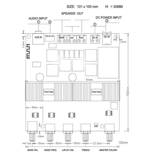 TPA3116 Bluetooth Amplifikatör Ses 2x50W + 100W Subwoofer  12-24V - Görsel 4