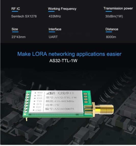 AS32-TTL-1W 433mhz 1W 30dBm 8000m LoRa Sx1278 ASHINING AS32-TTL-1W kablosuz RF verici alıcı modülü - Görsel 2