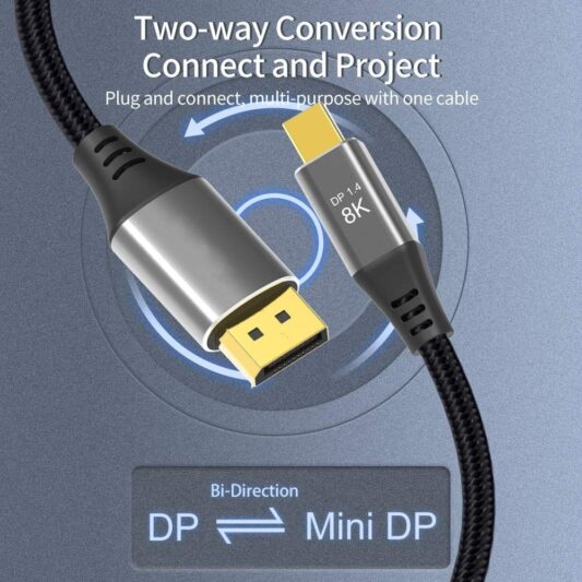 1.8m 3m alüminyum 8K UHD USB tip C, DP kablosu USB displayPort 1.4V dönüştürücü kablosu Erkek Erkek - Görsel 3