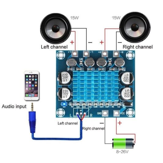 TPA3110 2x15W Streo Çift Kanal Amfi Devresi XH-A232 - Görsel 2