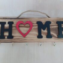 HOME Yazılı Askılık Duvar Tablo & Anahtarlık - SİYAH -KALPLİ Dekoratif Yazılar