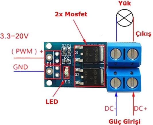15A 400W Pwm Kontrollü Mosfet Anahtarlama Kartı Dual Mosfet - Görsel 2
