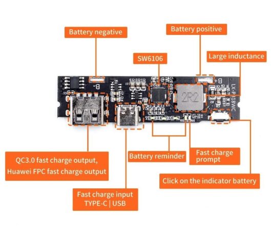 SW6106 PD Hızlı Şarj QC3.0 Mobil Güç Modülü FCP Çift Yönlü Hızlı Şarj 5V 9V 12V - Görsel 2
