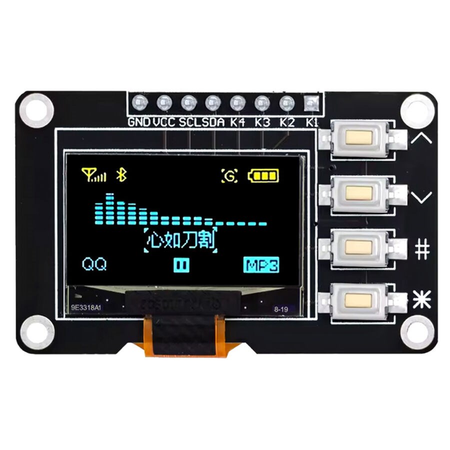 0.96" 128x64 4 Butonlu OLED Ekran I2C SSD1315 Sarı Mavi Arduino Uyumlu Grafik LCD