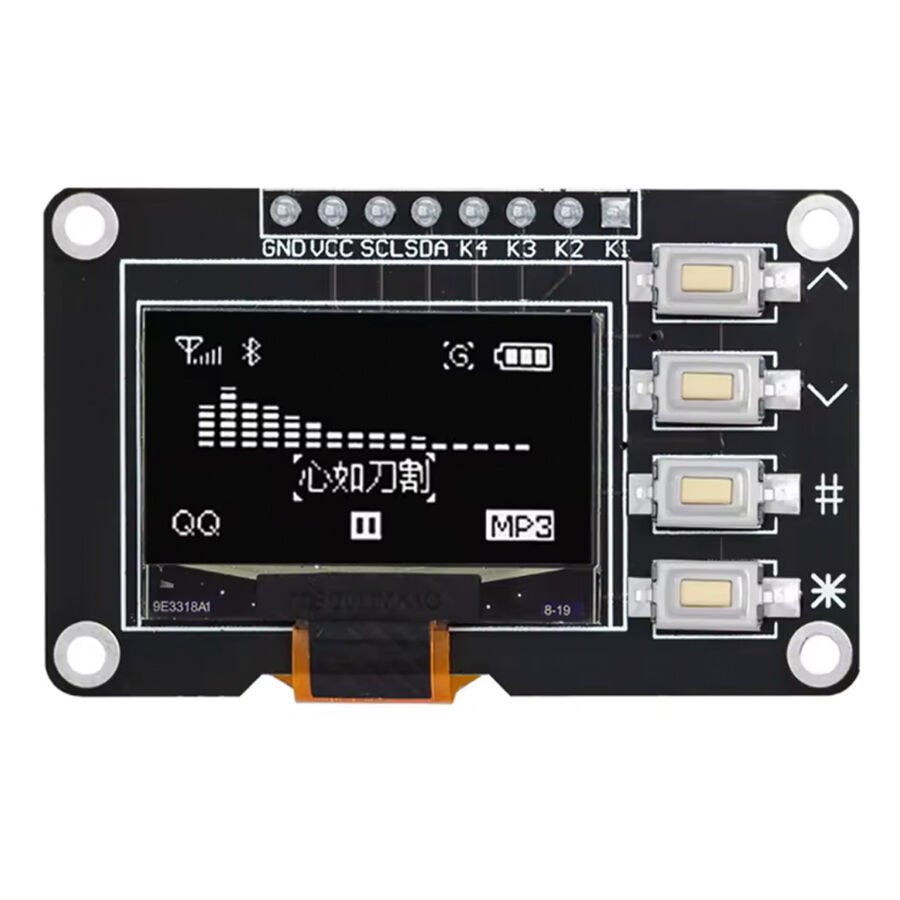 0.96 İnç 128x64 I2C OLED Ekran Modülü - 4 Butonlu SSD1315 Beyaz Grafik Lcd Ekran Arduino Uyumlu