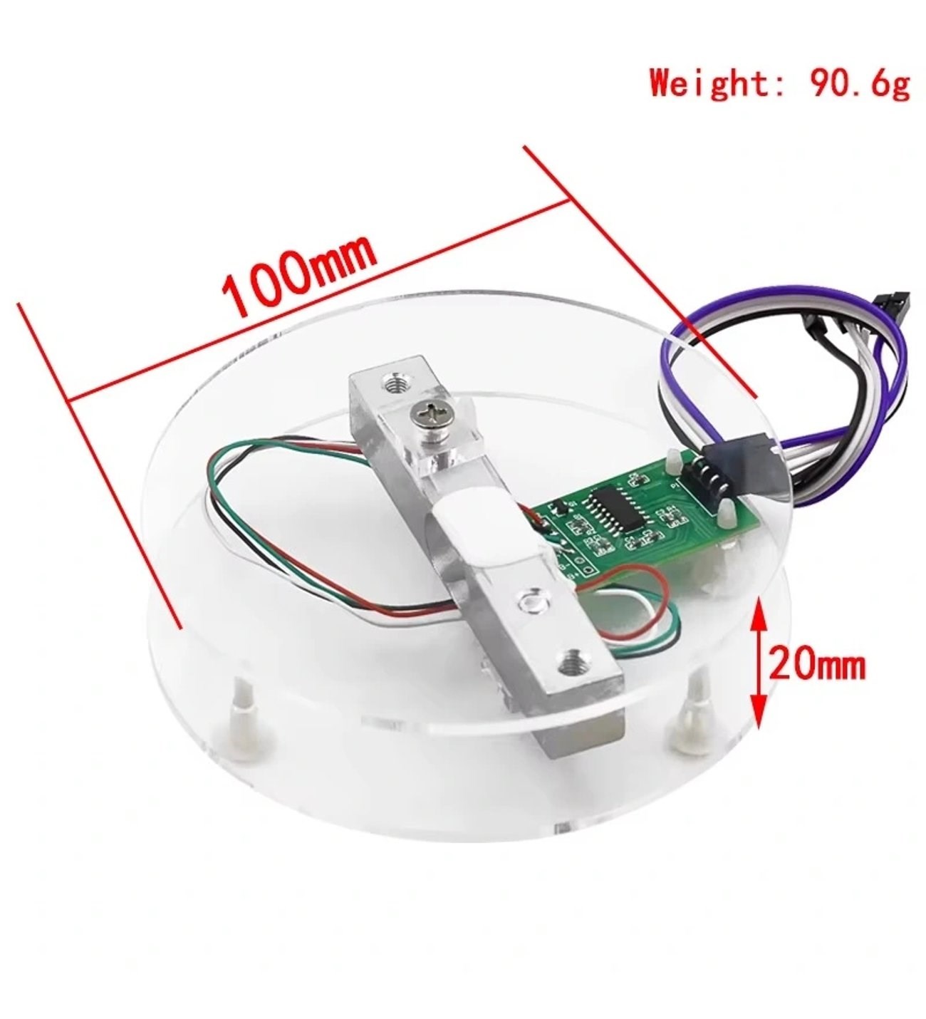 10 Kg Yük Hücresi ve HX711 Ağırlık Sensörü Modülü Seti - Arduino Uyumlu Şeffaf Akrilik Tartı Kiti - Görsel 2