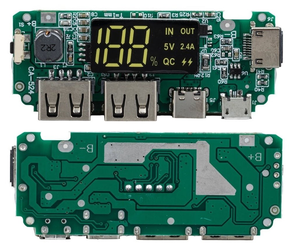 Dijital Ekranlı Çift USB 5V 2.4A Type-C ve MicroUSB Powerbank Modülü