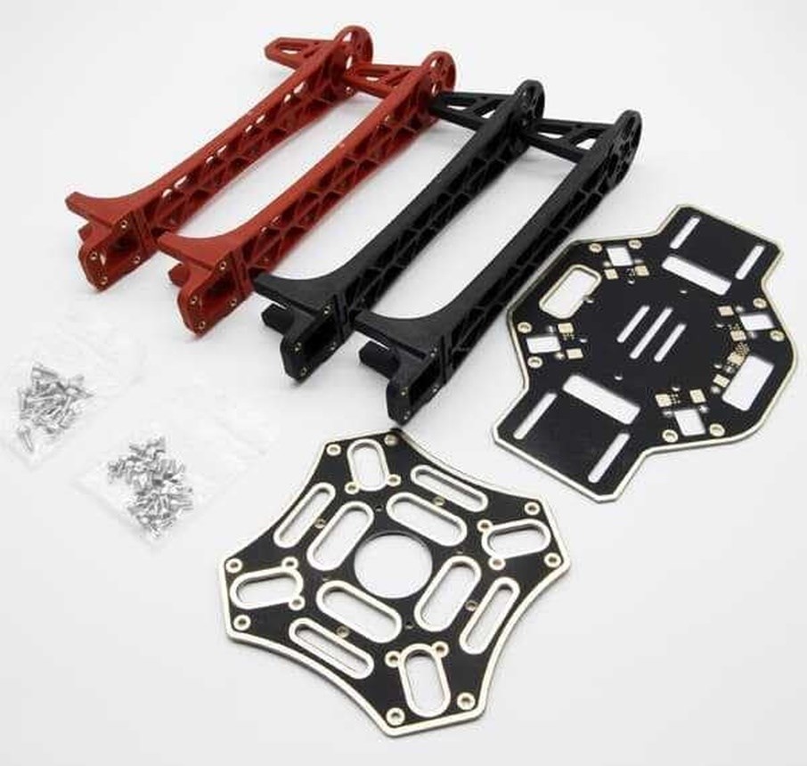 F450 PCB Kartlı Quadcopter Drone Gövde Kiti Kırmızı Siyah Kol