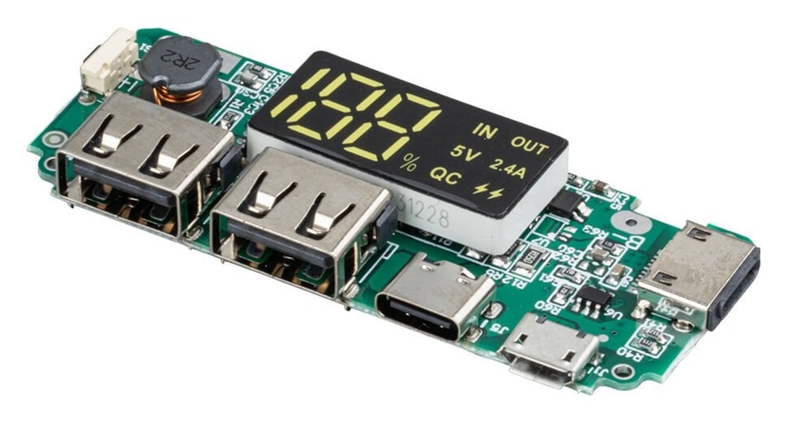 Dijital Ekranlı Çift USB 5V 2.4A Type-C ve MicroUSB Powerbank Modülü - Görsel 2