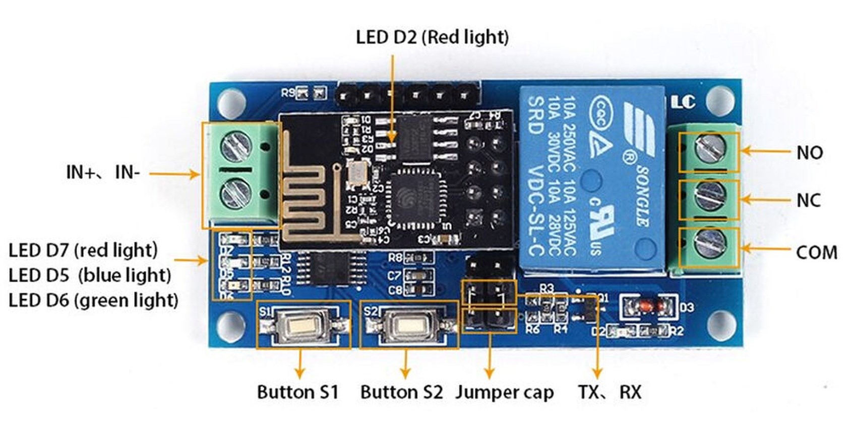 ESP8266 1 Kanal 5V ESP-01 WiFi Röle Modülü Akıllı Ev IoT Kartı - Görsel 3