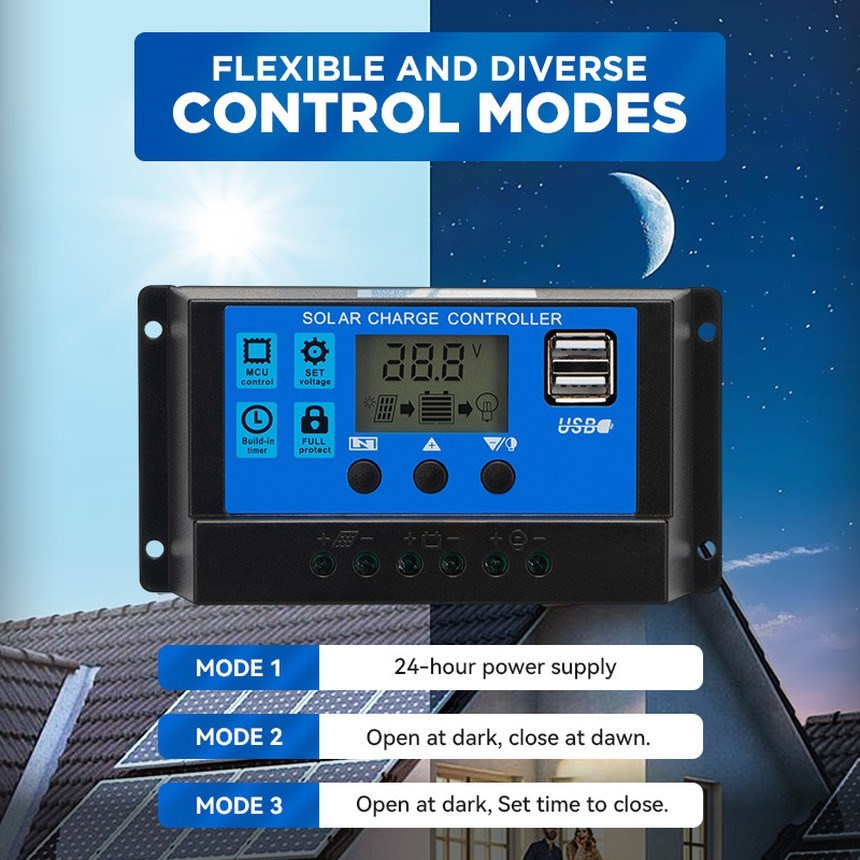 30A Güneş Paneli Şarj Kontrol Cihazı 12V 24V Otomatik Regülatörü LCD Ekranlı Çift USB - Görsel 13
