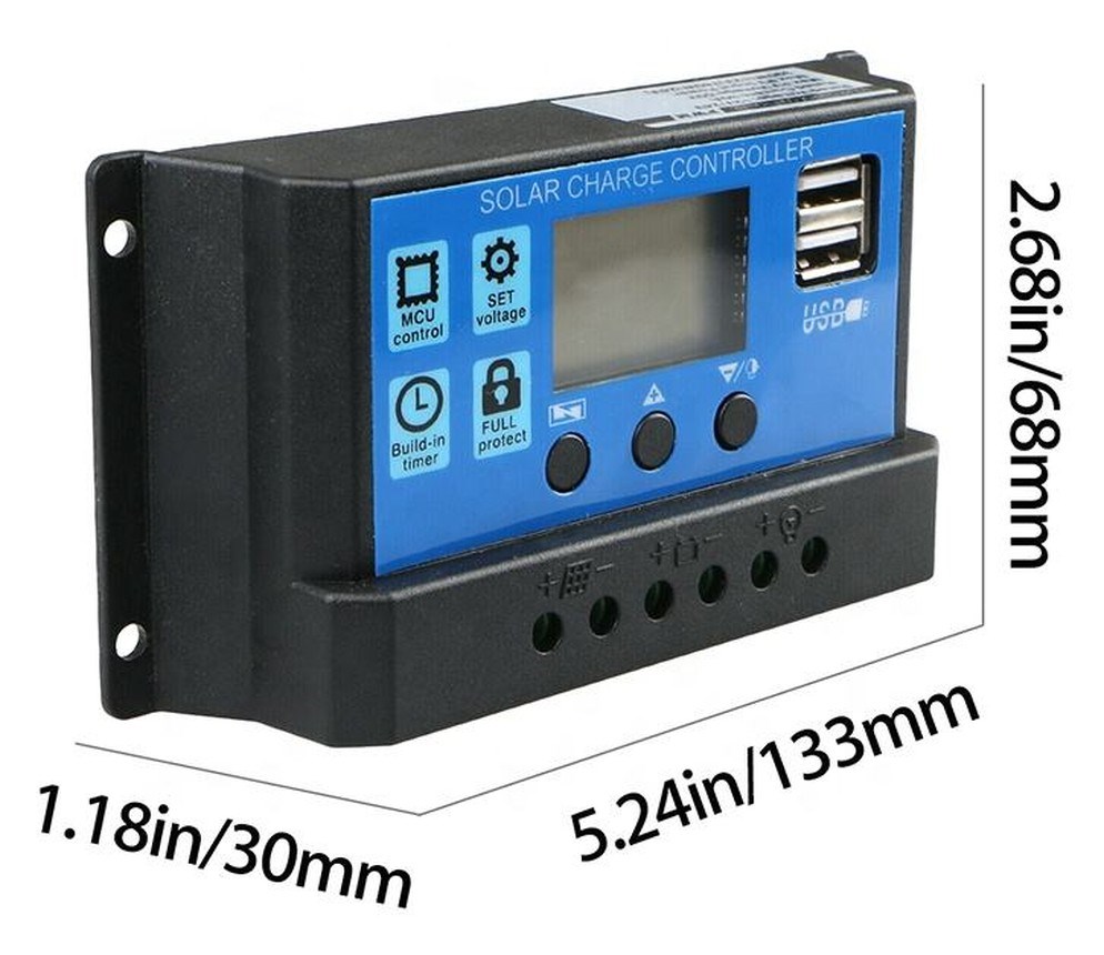 30A Güneş Paneli Şarj Kontrol Cihazı 12V 24V Otomatik Regülatörü LCD Ekranlı Çift USB