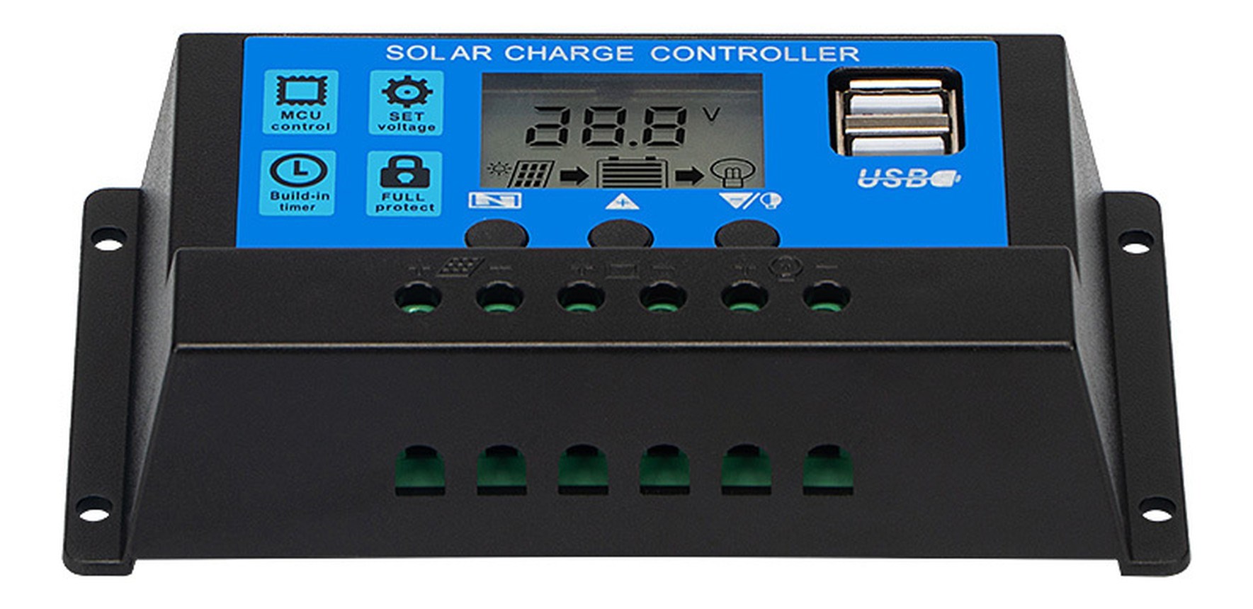 30A Güneş Paneli Şarj Kontrol Cihazı 12V 24V Otomatik Regülatörü LCD Ekranlı Çift USB - Görsel 6