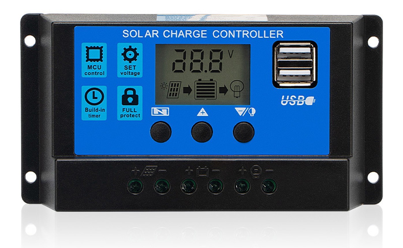 30A Güneş Paneli Şarj Kontrol Cihazı 12V 24V Otomatik Regülatörü LCD Ekranlı Çift USB - Görsel 2